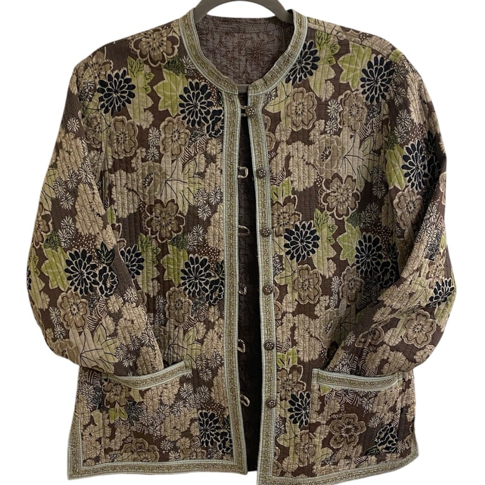 Boho Quilted Reversible Jacket Button Closure Poc… - image 5